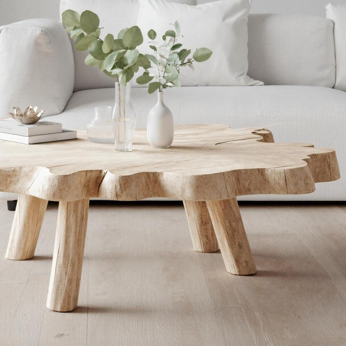 Spry Interior Handcrafted Solid Wood Coffee Table, Live Edge Natural Wood Low Center Table for Living Room Furniture, SILDTTRCF004