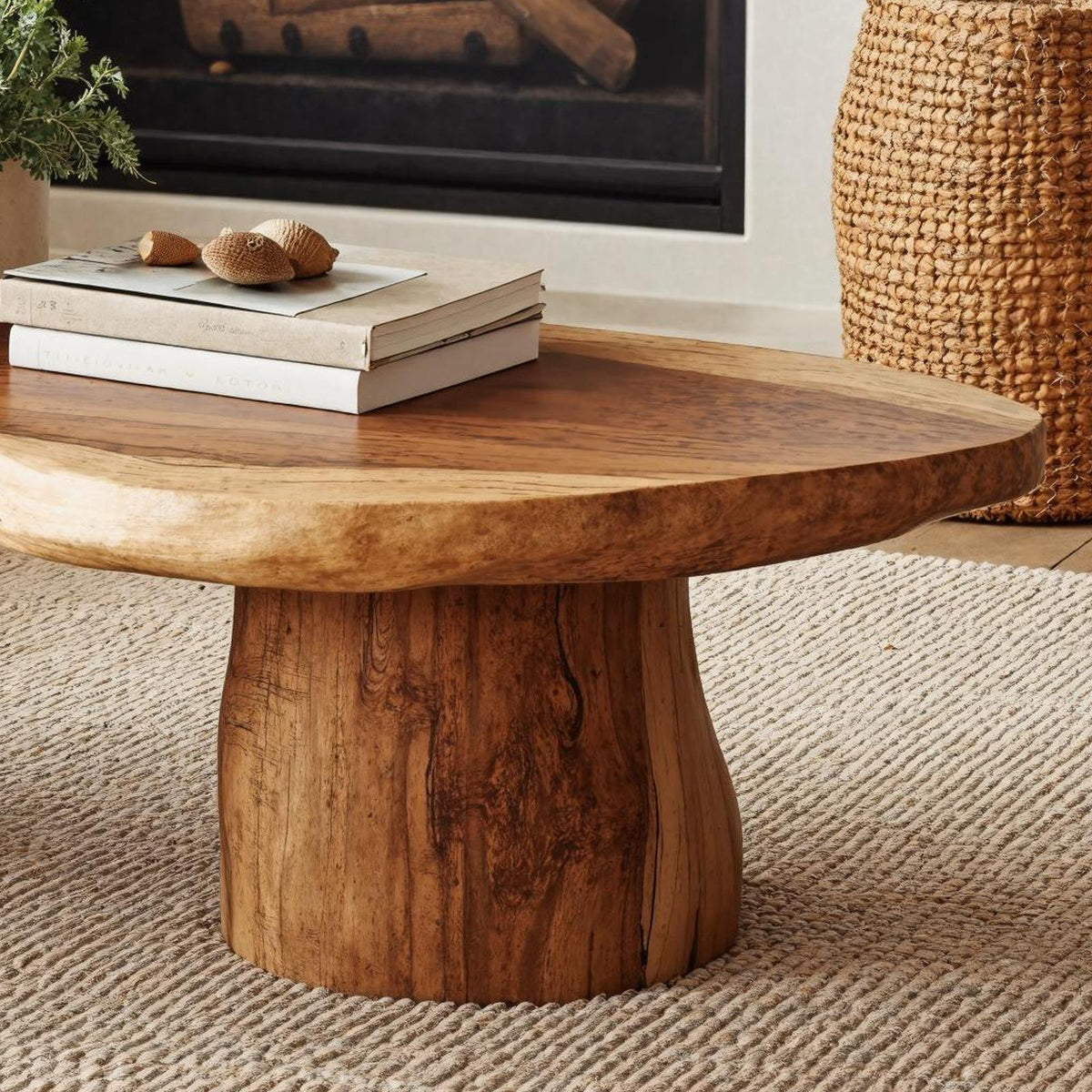 Rustic Farmhouse Wood Coffee Table, Handcrafted Solid Wood Live Edge Center Table for Living Room