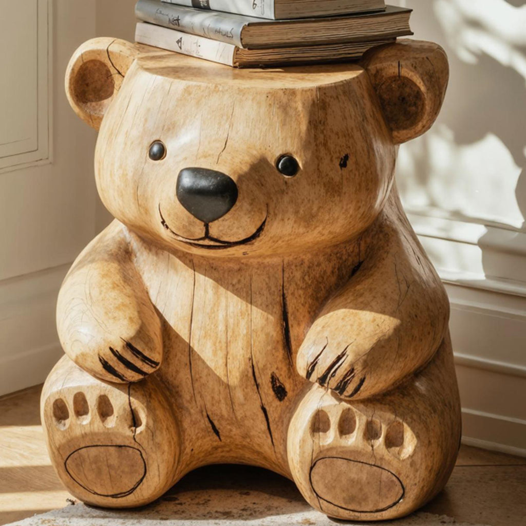 Handmade Wood Bear End Table Side Table