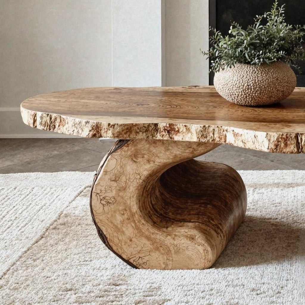 Handcrafted Rustic Wood Coffee Table, Solid Wood Live Edge Central Table for Cozy Living Room Decor