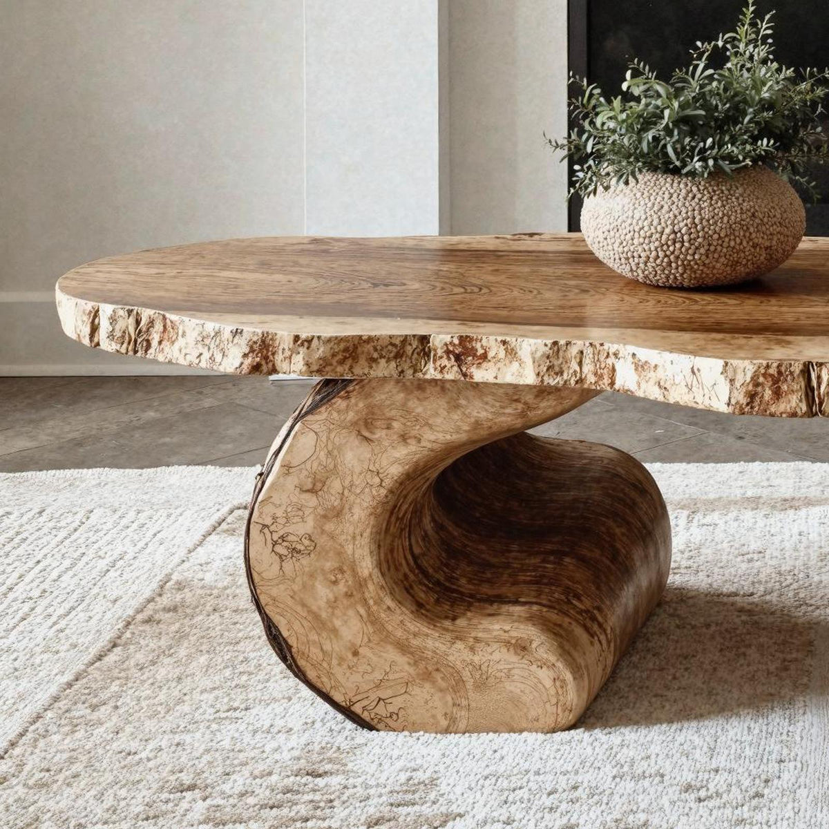 Handcrafted Rustic Wood Coffee Table, Solid Wood Live Edge Central Table for Cozy Living Room Decor