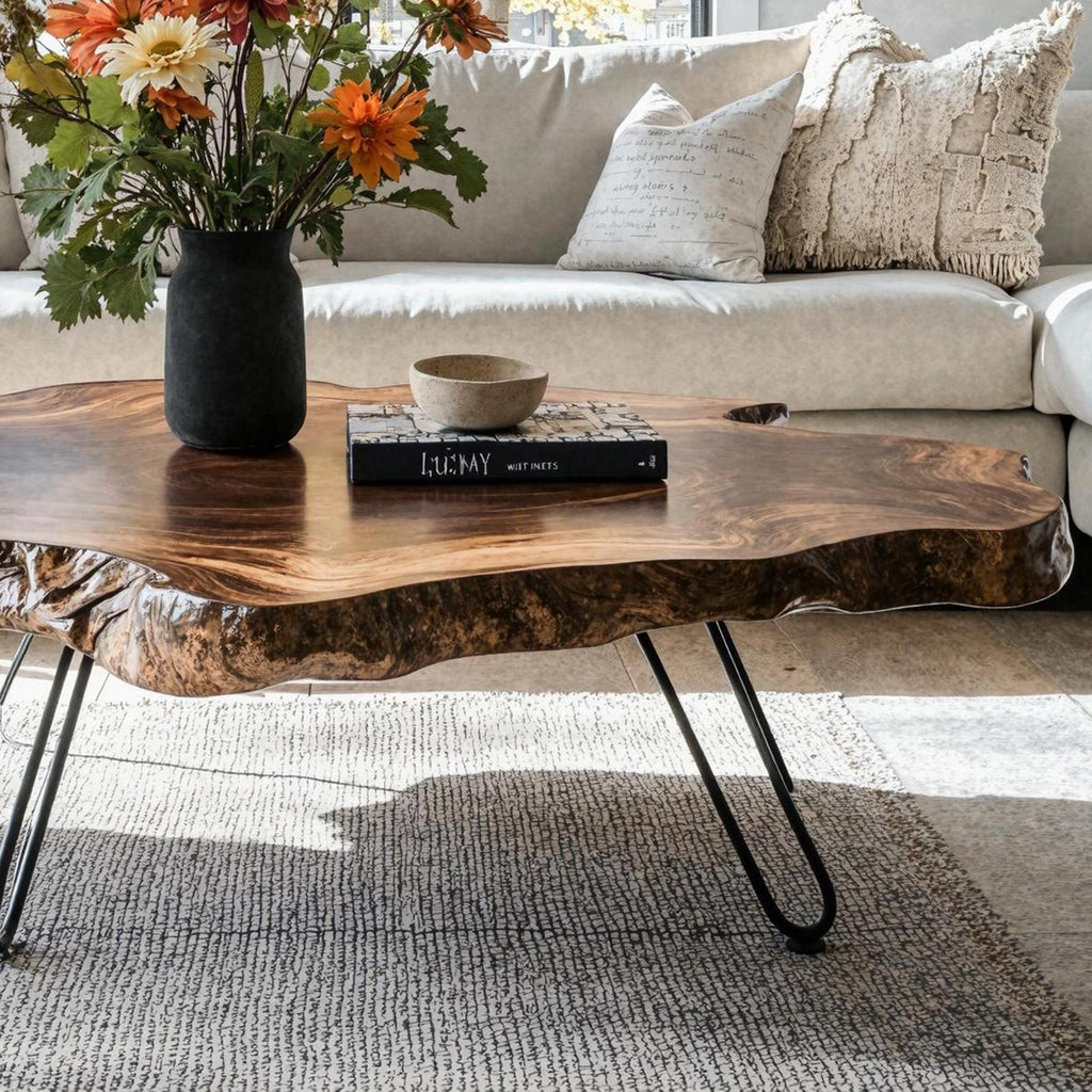 Mid Century Solid Wood Coffee Table, Retro Handcrafted Low Center Table for Modern Living Room Design