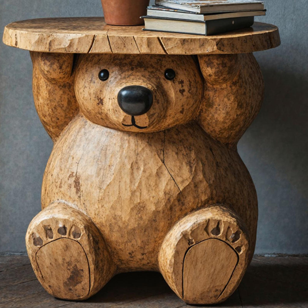 Handcrafted End Table Wood Bear Side Table