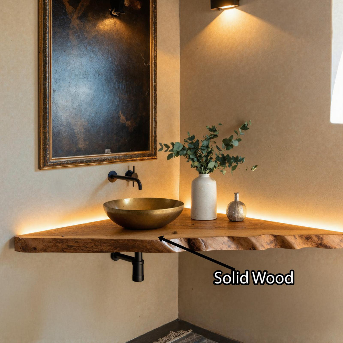 Natural Wood Corner Bathroom Vanity SILDTBRV058