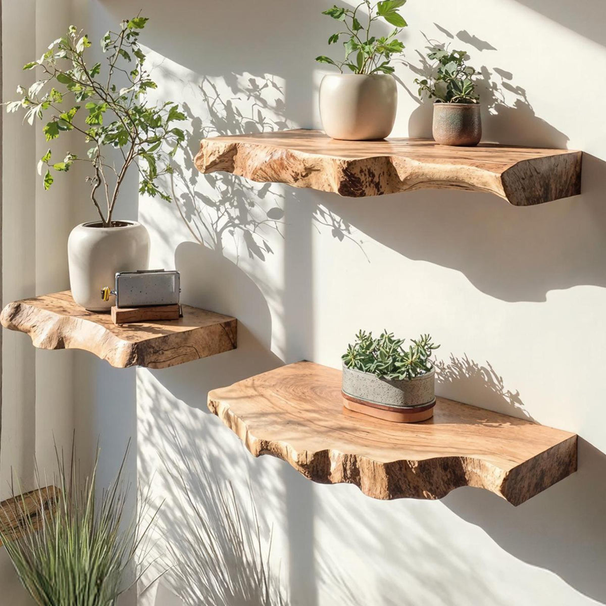 Spry Interior Rustic Live Edge Floating Shelf, Heavy Duty Solid Wood Wall Mounted Storage Rack for Kitchen Decor, SILDTFL162