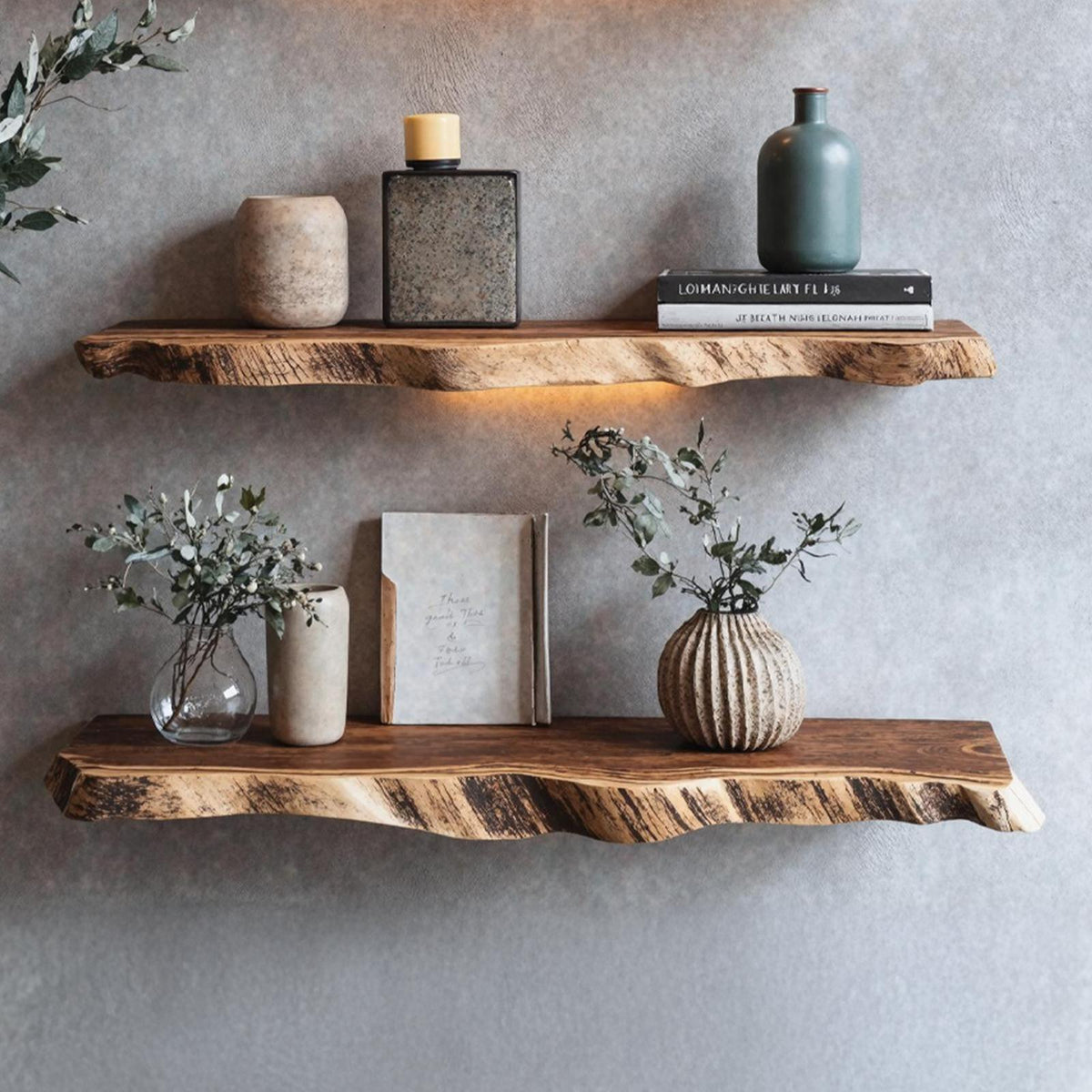 Spry Interior Rustic Live Edge Floating Shelf, Handcrafted Solid Wood Wall Mounted Display Rack for Kitchen Storage, SILDTFL158