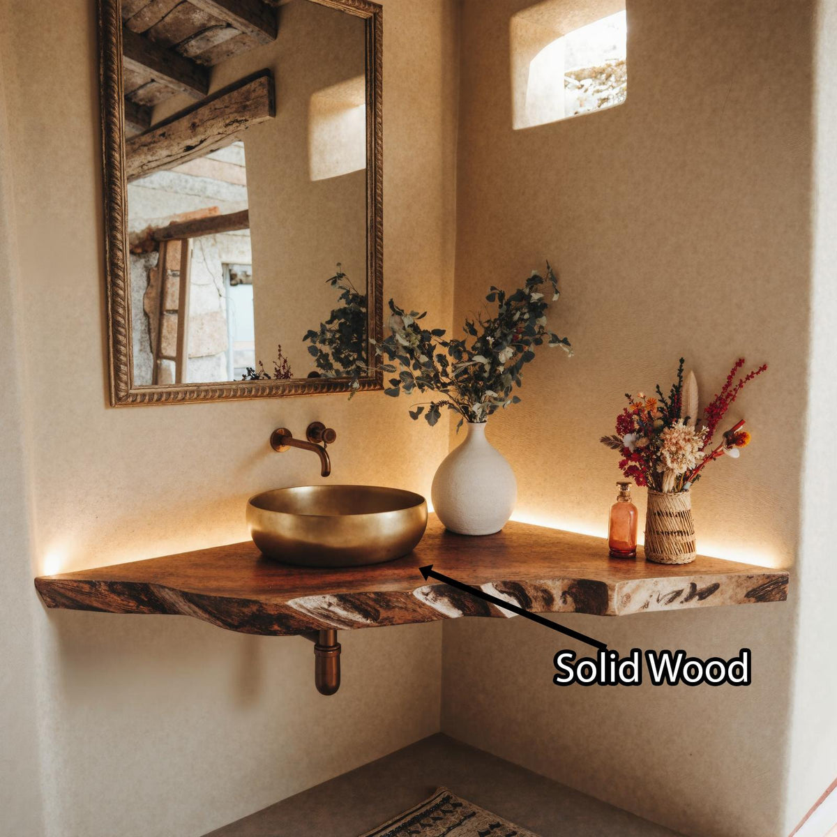 Handcrafted Corner Bathroom Wooden Shelf SILDTBRV070