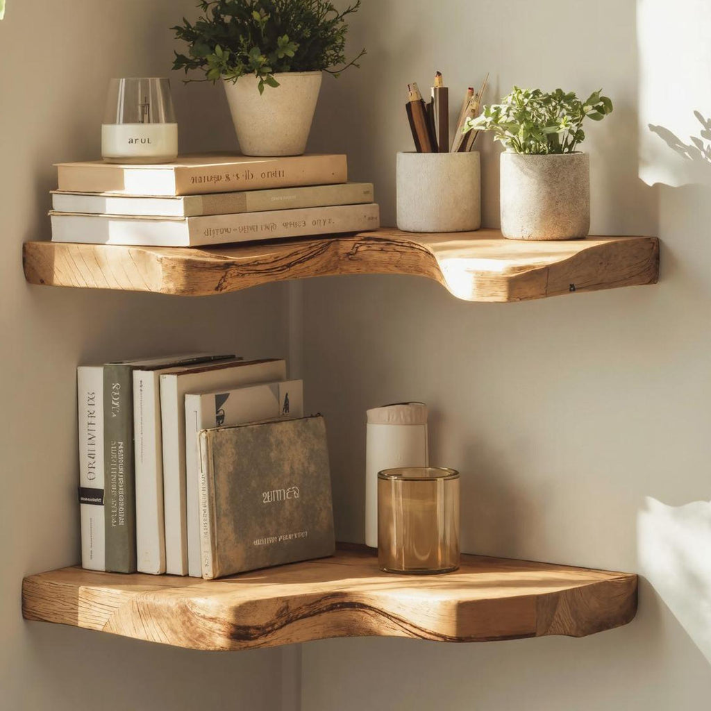 Mid Century Live Edge Corner Shelf For Living Room Decor SILDTCN088