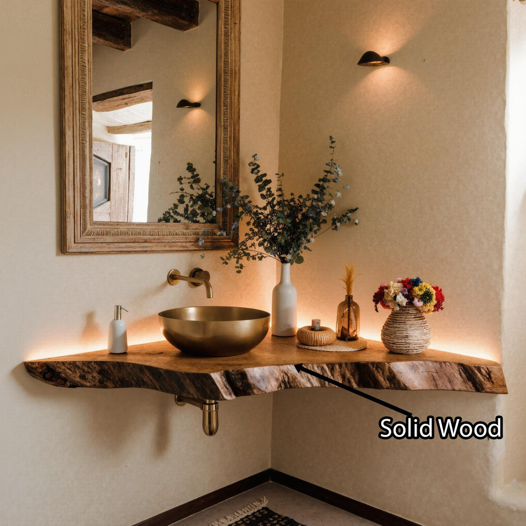 Wooden Corner Bathroom Vanity Shelf