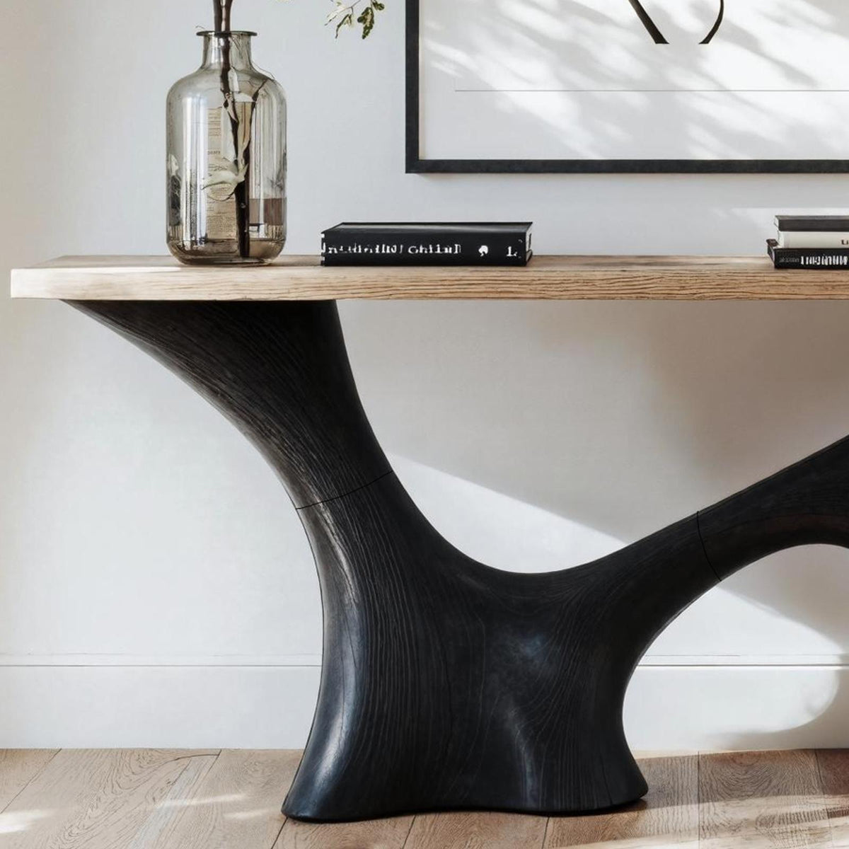 Mid Century Solid Wood Entryway Console Table, Handcrafted Storage Sideboard & Credenza Cabinet for Living Room