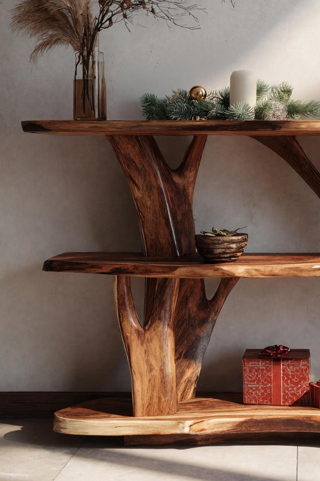 Mid-Century Solid Wood Console Table, Retro Entryway Foyer Table, Sleek Wood Sofa Accent Table for Living Room