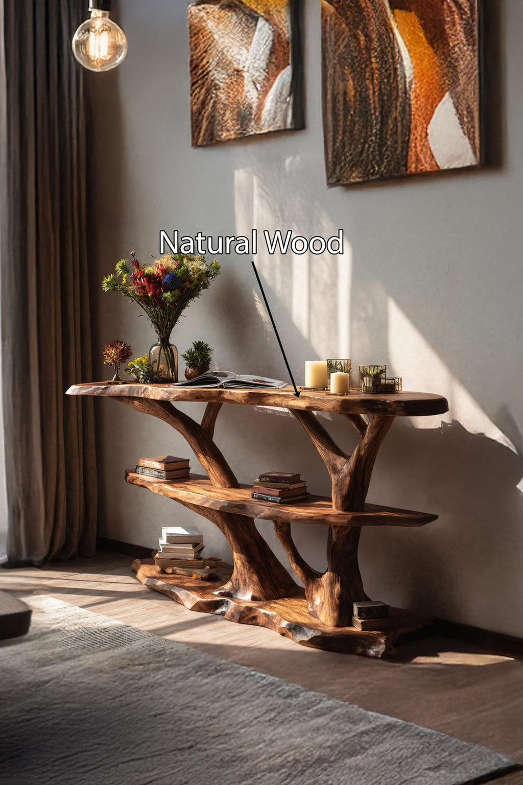 Spry Interior Mid Century Live Edge Console Table, Solid Wood Slab Entryway Table for Modern Hallway Decor, SILDTTNCS038