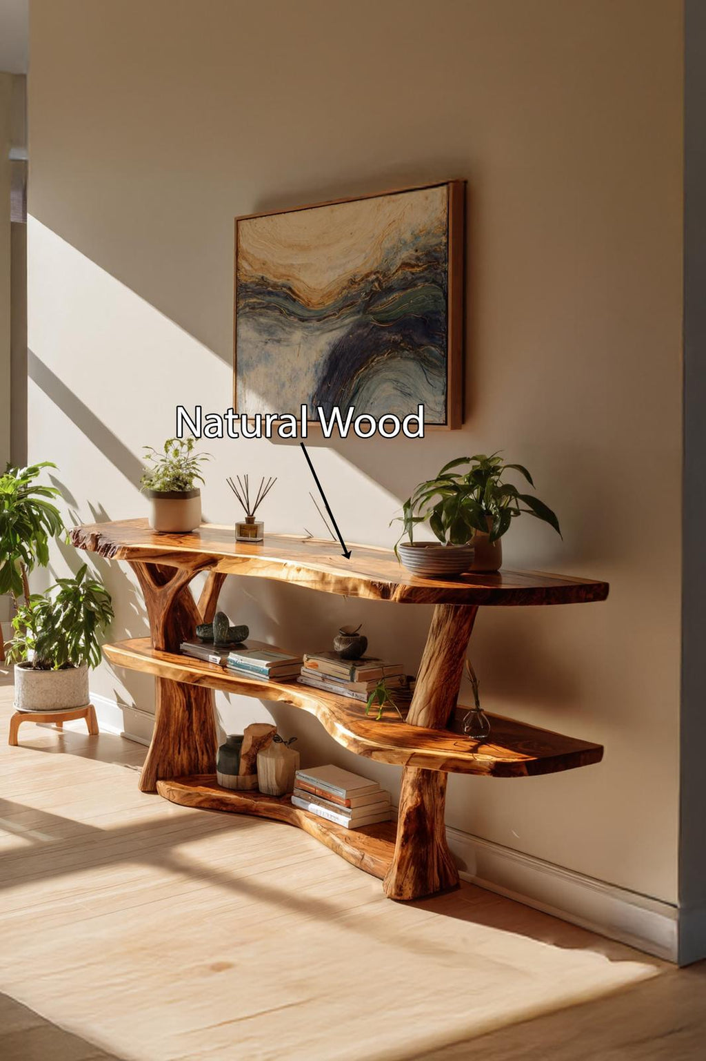 Spry Interior Farmhouse Solid Wood Console Table, Live Edge Slab Entryway Table for Rustic Living Room Decor, SILDTTNCS039