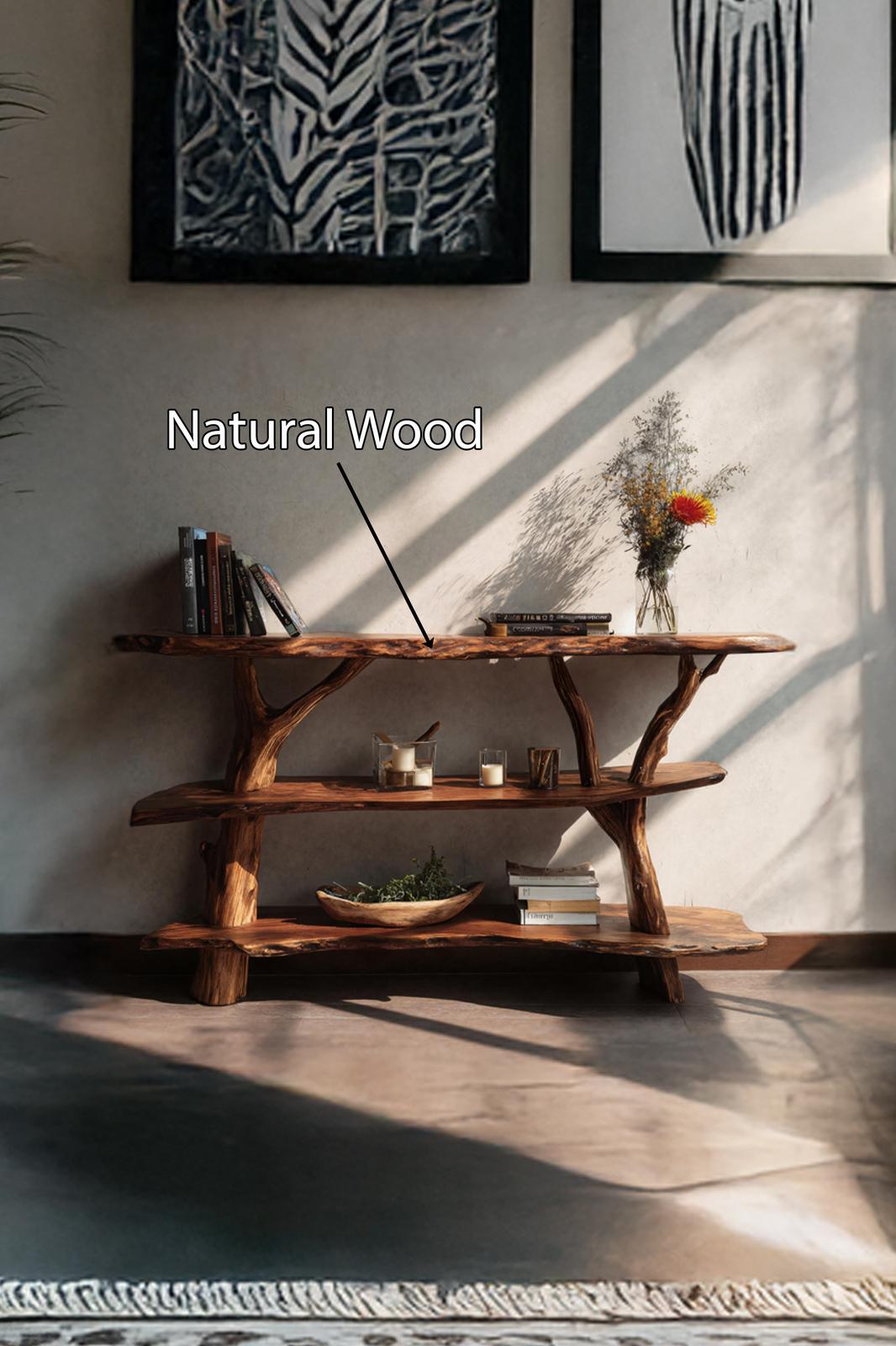 Spry Interior Handcrafted Live Edge Console Table, Solid Wood Slab Entryway Table for Contemporary Living Room, SILDTTNCS028