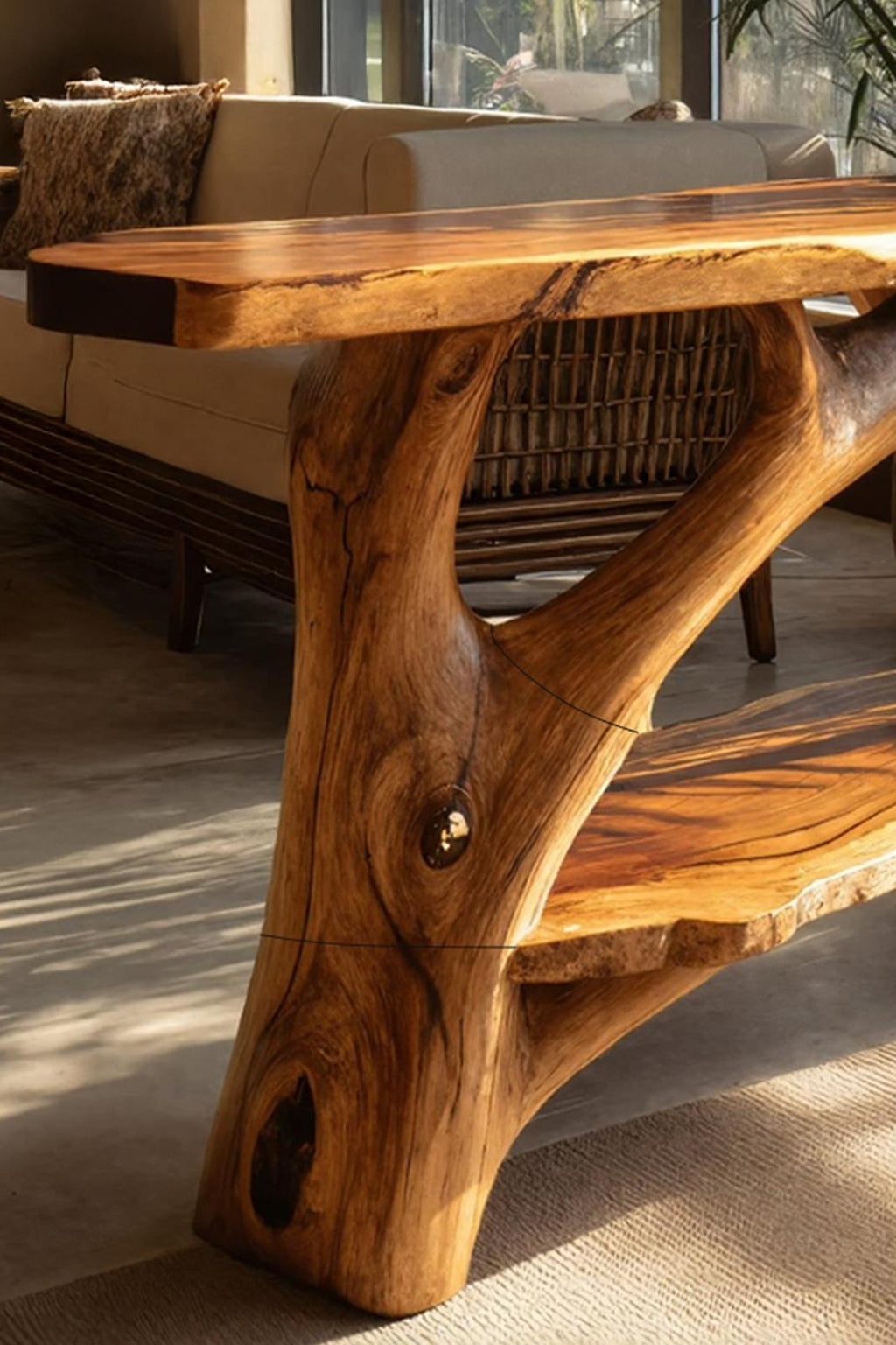 Mid Century Wooden Live Edge Console Table For Entryway Design