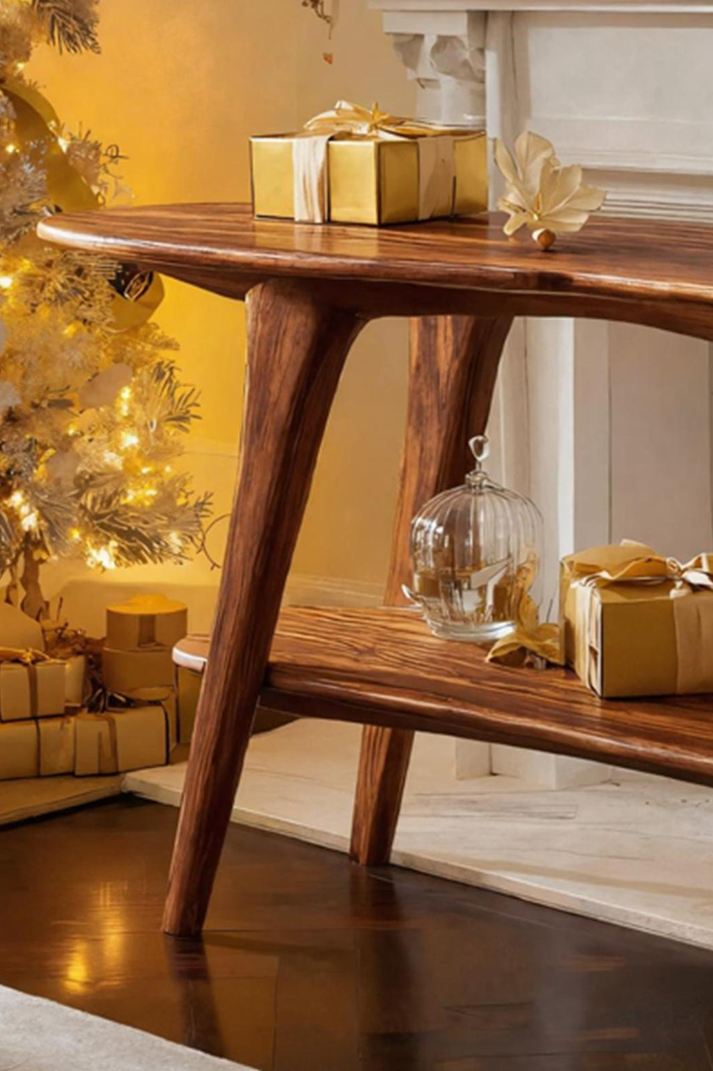 Mid-Century Live Edge Wooden Console Table, Solid Hardwood Slab Entryway Table, Behind Sofa Accent Table