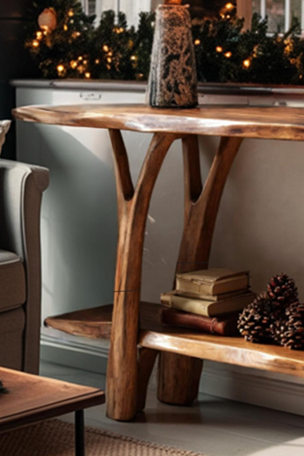 Mid-Century Live Edge Wooden Console Table, Modern Slab Entryway Table, Solid Hardwood Hallway Sofa Table