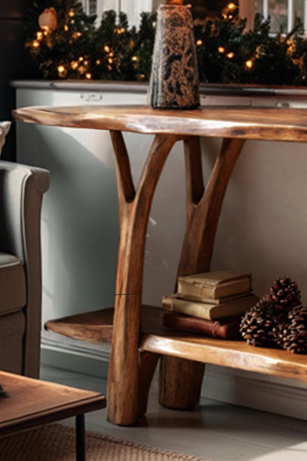 Mid-Century Live Edge Wooden Console Table, Modern Slab Entryway Table, Solid Hardwood Hallway Sofa Table