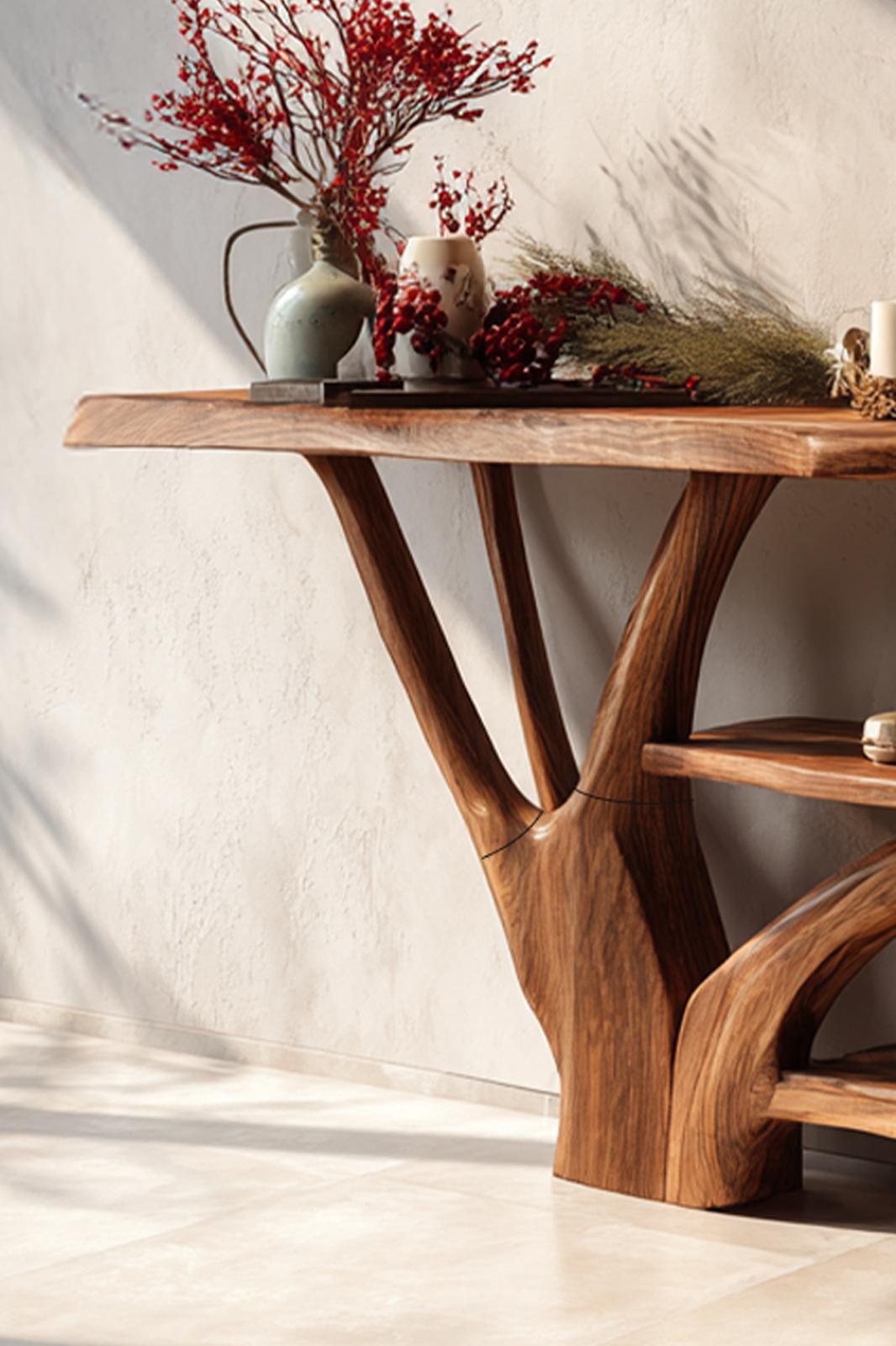 Mid-Century Solid Wood Console Table, Modern Minimalist Entryway Table, Behind Sofa Wood Display Table