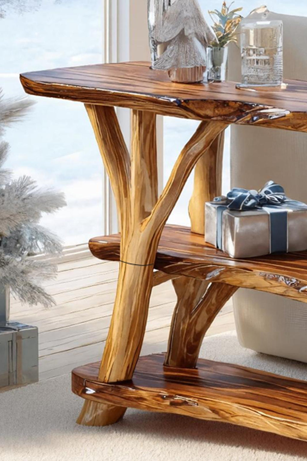 Handcrafted Solid Wood Console Table, Rustic Bedroom Vanity Table, Entryway & Behind Sofa Display Table