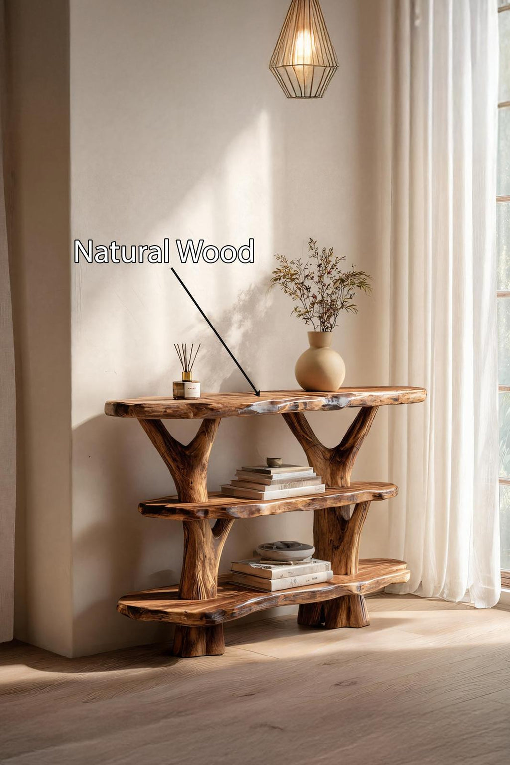 Spry Interior Mid Century Live Edge Entryway Console Table, Solid Wood Slab Accent Table for Modern Rustic Living Room, SILDTTNCS044