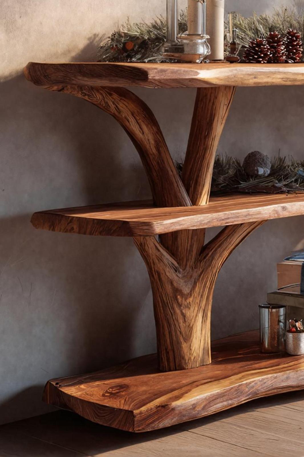 Handcrafted Solid Wood Console Table, Rustic Entryway Table, Modern Timber Behind Sofa Table for Bedroom Decor