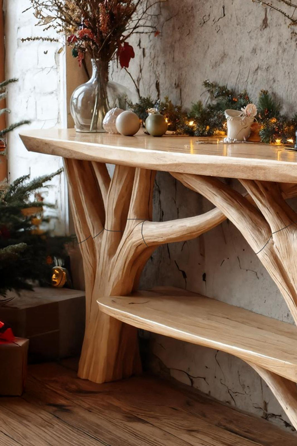 Farmhouse Solid Wood Console Table, Rustic Entryway Foyer Table, Behind Sofa Wood Display Table for Living Room