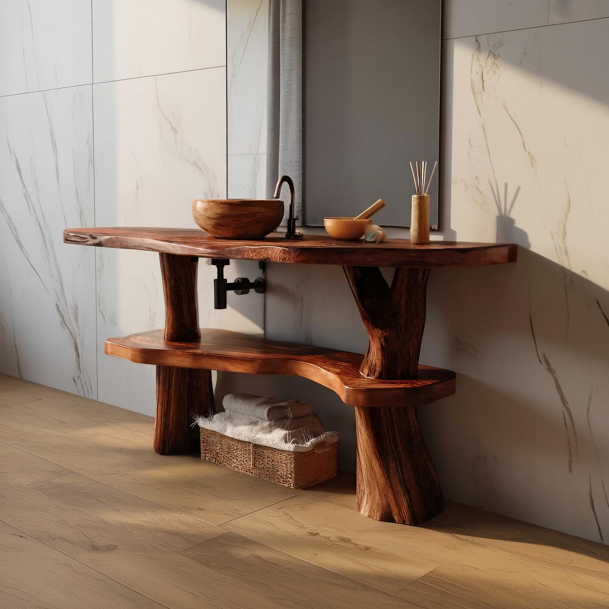 Teezano Handcrafted Live Edge Bathroom Vanity, Solid Wood Slab Sink Console Table for Modern Bathroom Remodel, SILDTTRBRV096