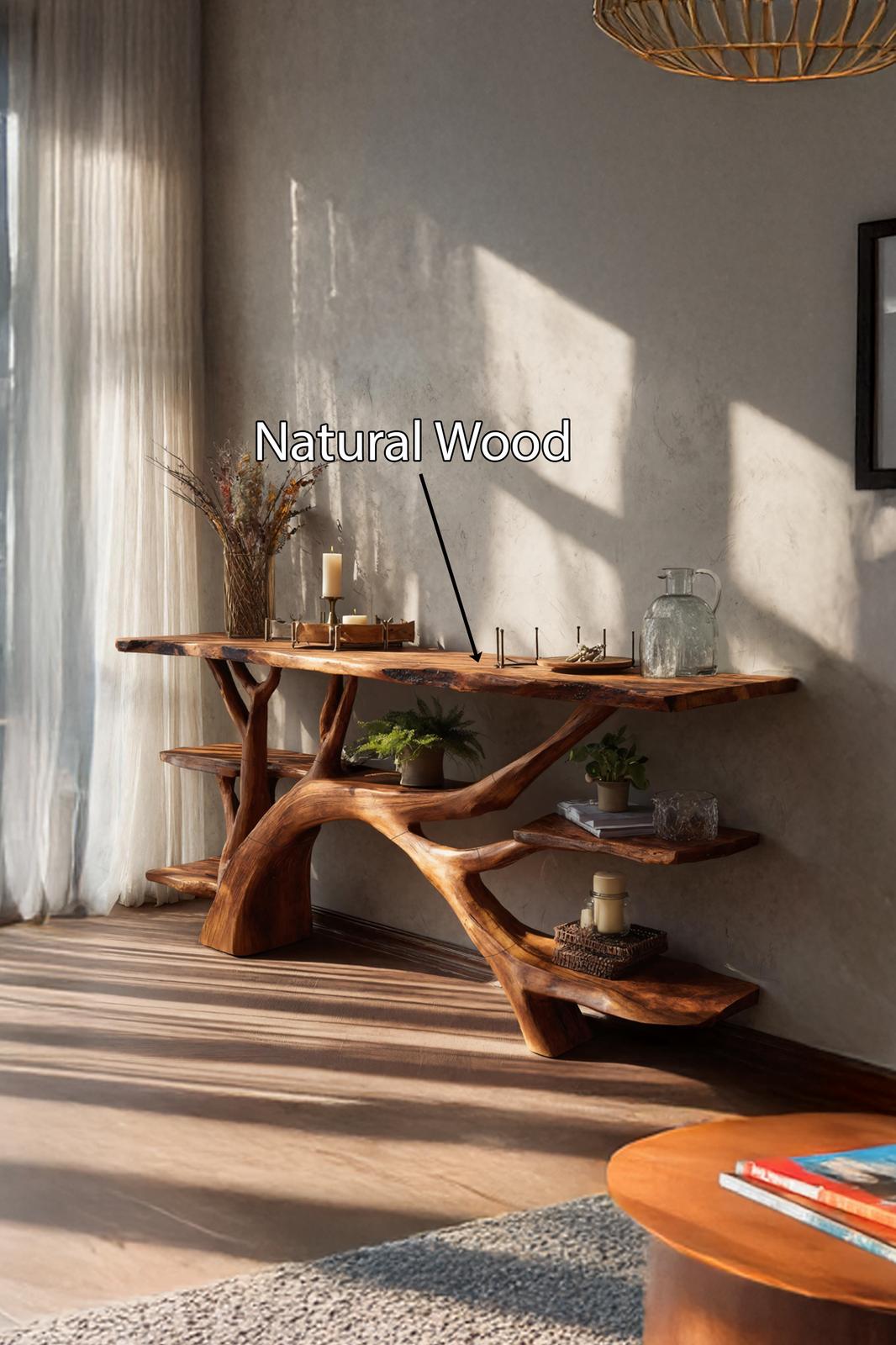 Spry Interior Mid Century Solid Wood Console Table, Live Edge Slab Entryway Accent Table for Modern Living Room, SILDTTNCS056