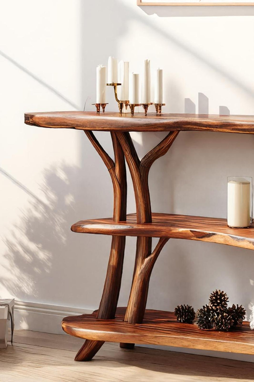 Modern Live Edge Wooden Console Table, Solid Slab Foyer Table, Minimalist Hallway Entryway Table for Living Room