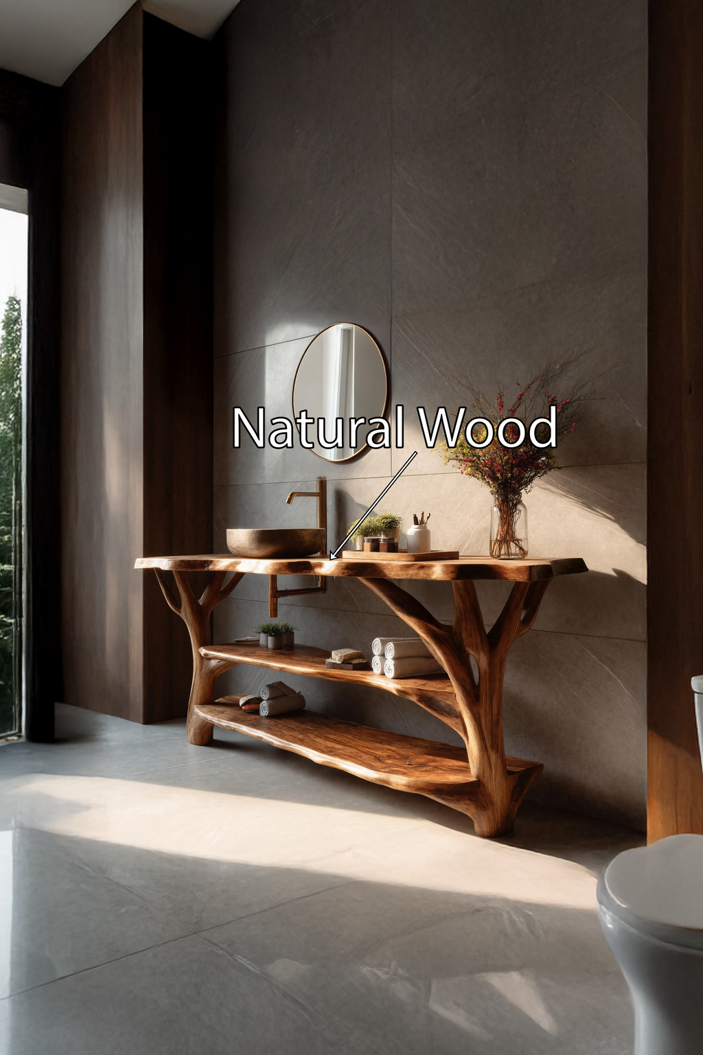 Farmhouse Live Edge Bathroom Vanity, Solid Wood Slab Sink Console Table for Rustic Bathroom Remodel