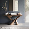 Mid Century Live Edge Solid Wood Bathroom Vanity, Single Sink Console Storage Cabinet Unit for Bath Decor