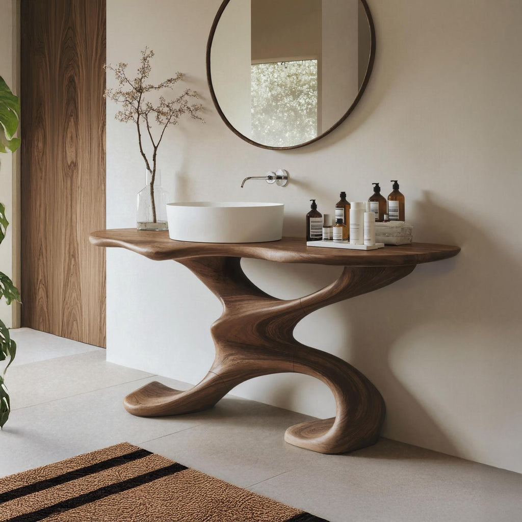 Rustic Live Edge Solid Wood Bathroom Vanity, Handcrafted Single Sink Storage Console for Earthy Interiors