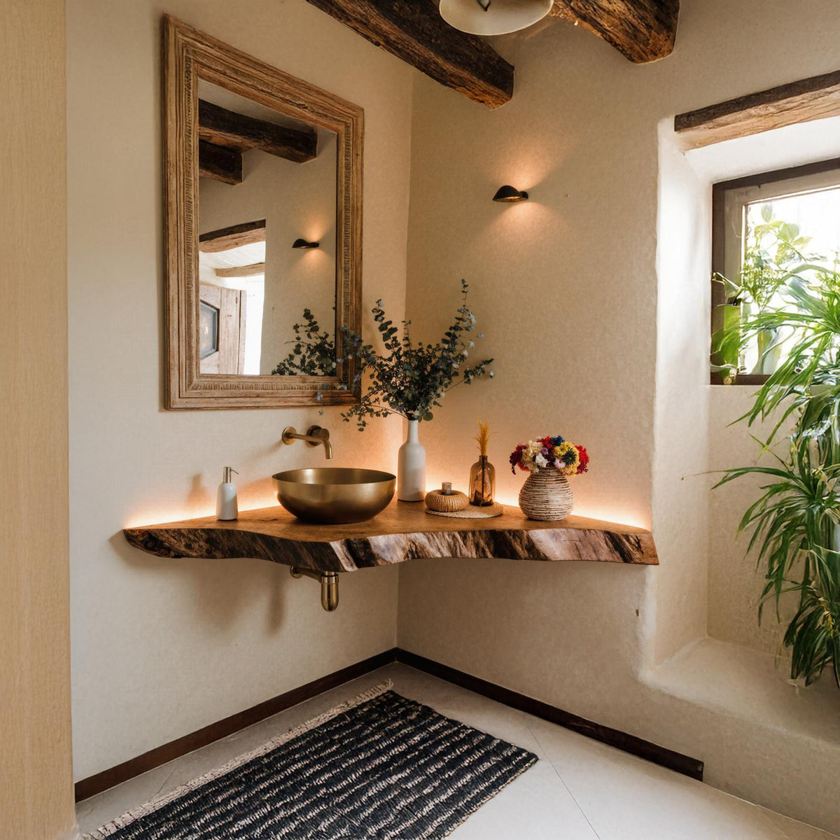 Wooden Corner Bathroom Vanity Shelf