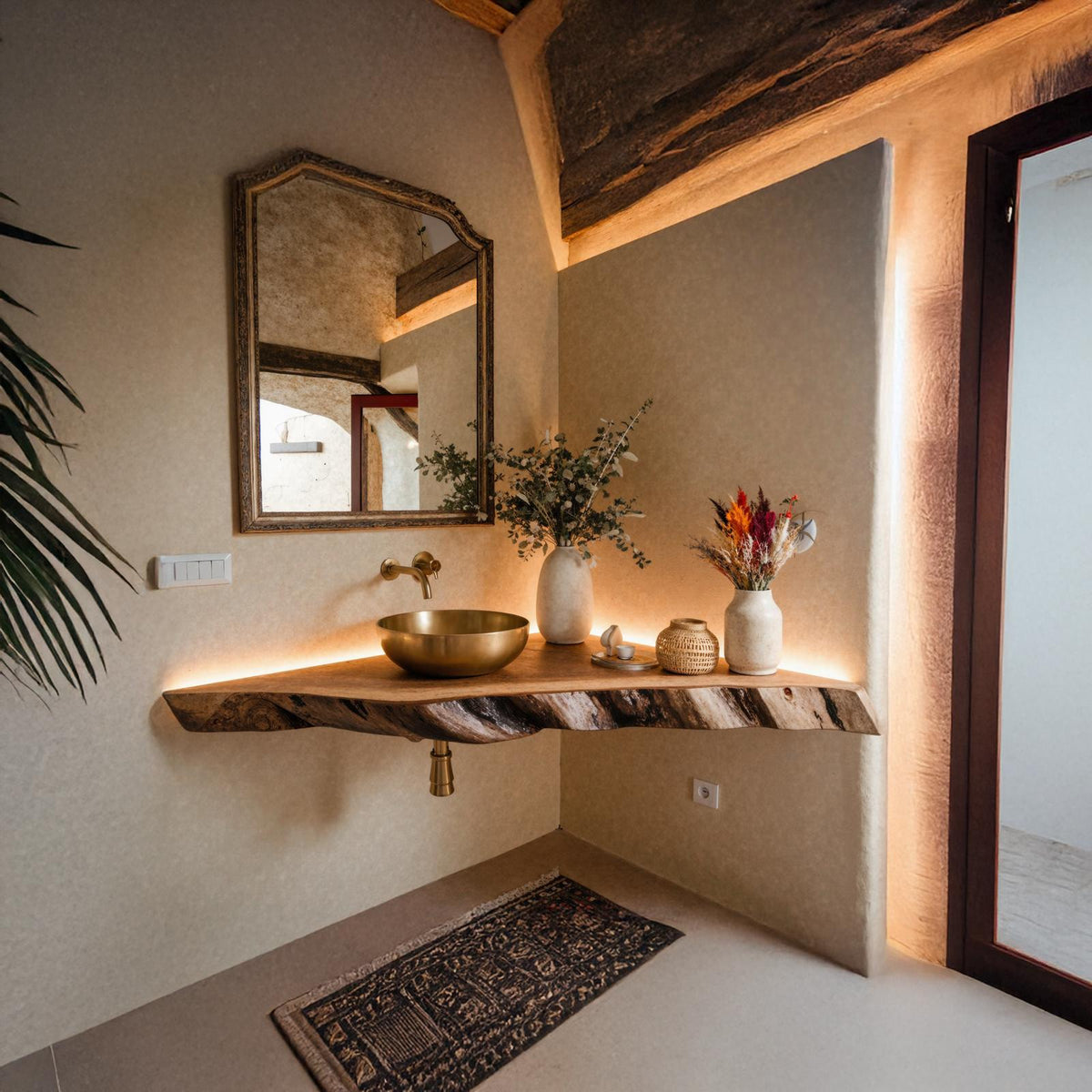 Wooden Corner Bathroom Floating Shelf