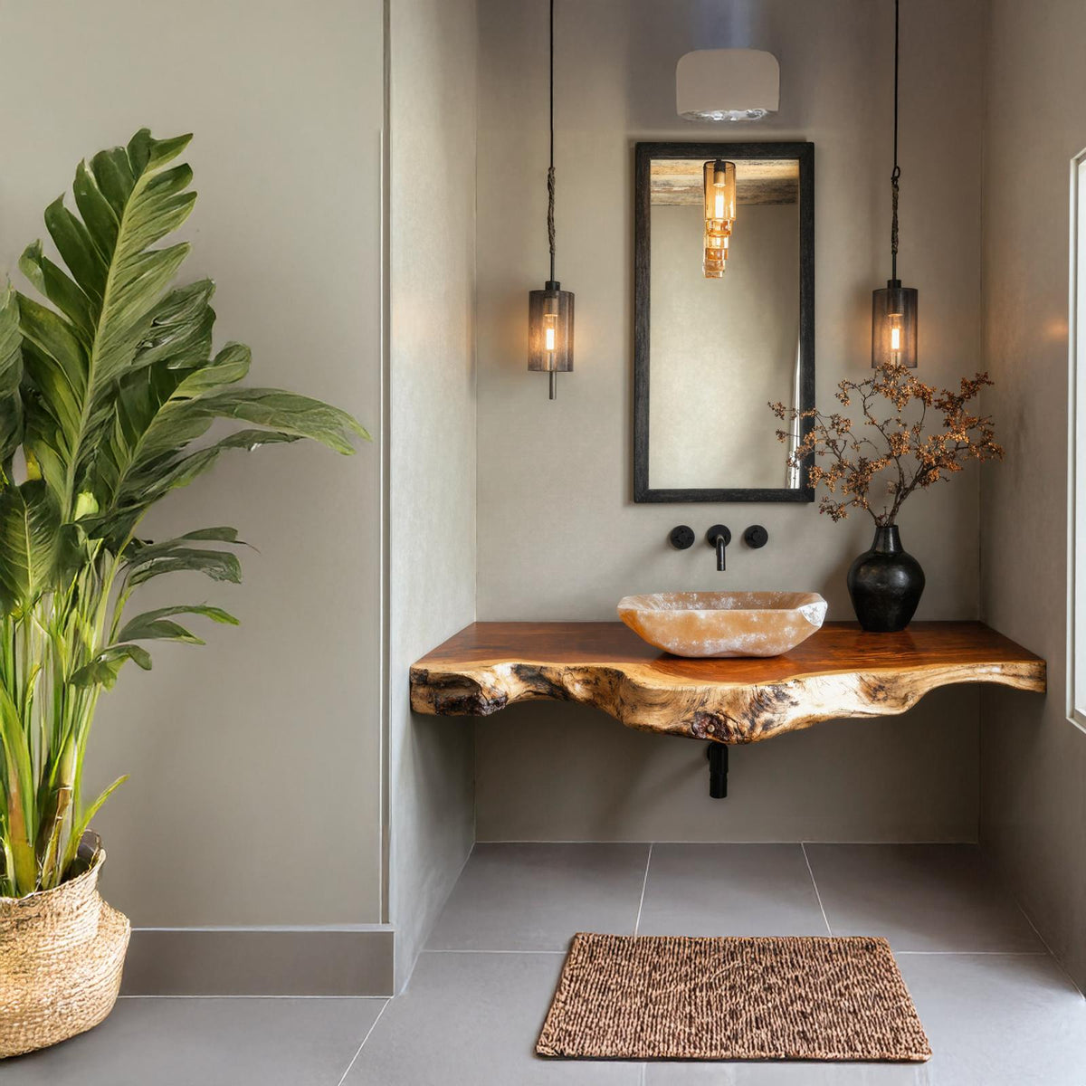 Rustic Natural Wood Floating Vanity Shelf For Warm Bathrooms