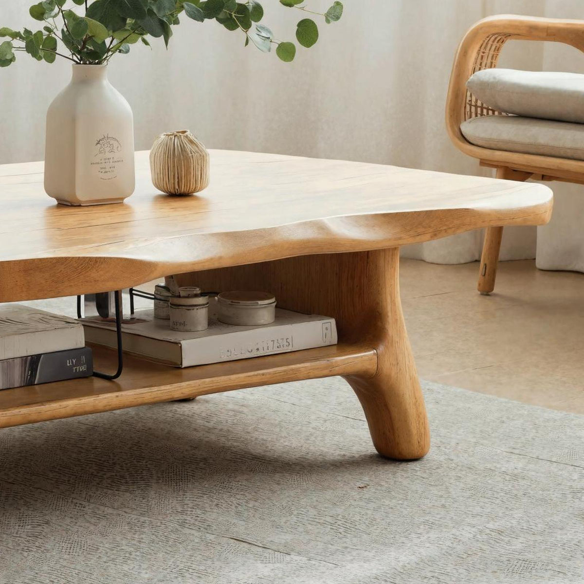 Rustic Solid Wood Coffee Table, Handcrafted Live Edge Center Table for Cozy Living Room Decor