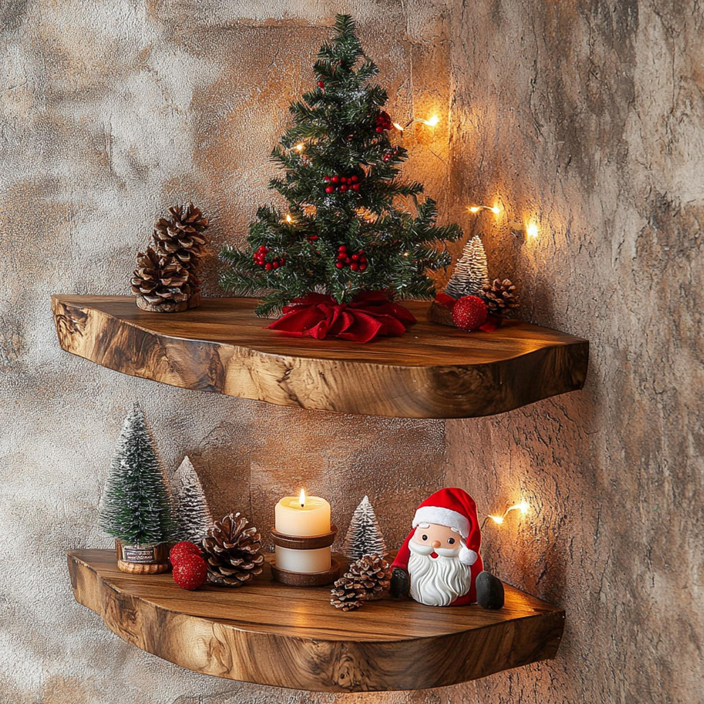 Floating Corner Shelf Xmas Walnut Floating Shelf Christmas Decor