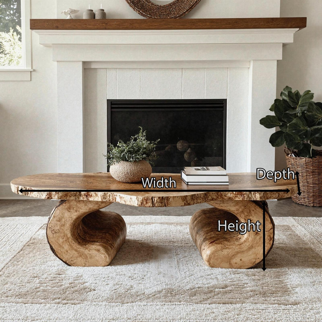 Handcrafted Rustic Wood Coffee Table, Solid Wood Live Edge Central Table for Cozy Living Room Decor