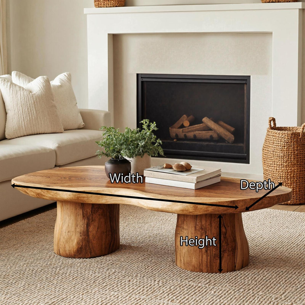 Rustic Farmhouse Wood Coffee Table, Handcrafted Solid Wood Live Edge Center Table for Living Room