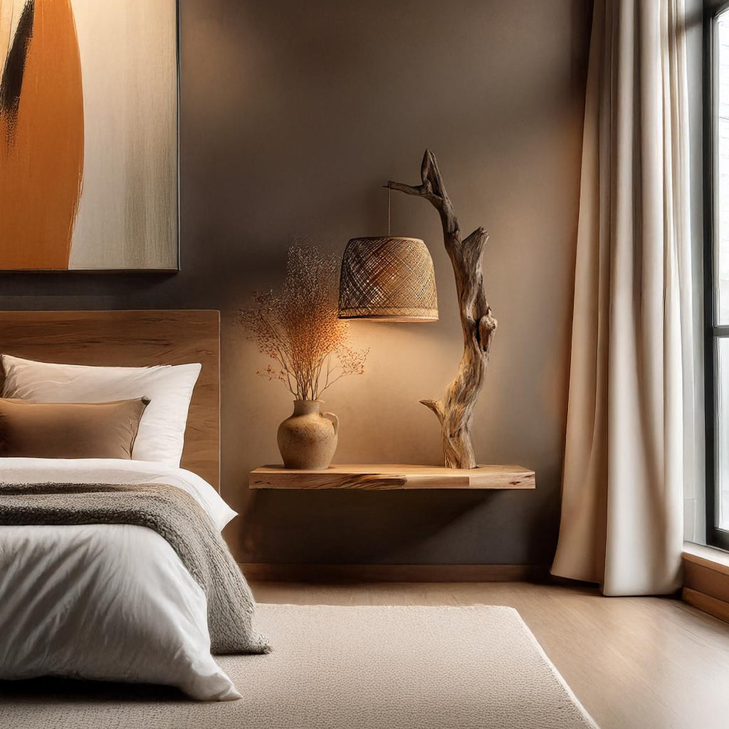 Sculptural Solid Wood Floating Shelf, Handcrafted Accent Wall Display Ledge for Bedroom