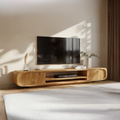 Modern Rounded Solid Wood TV Stand, Curved Edge Media Console Cabinet, Low Profile Entertainment Center for Lounge