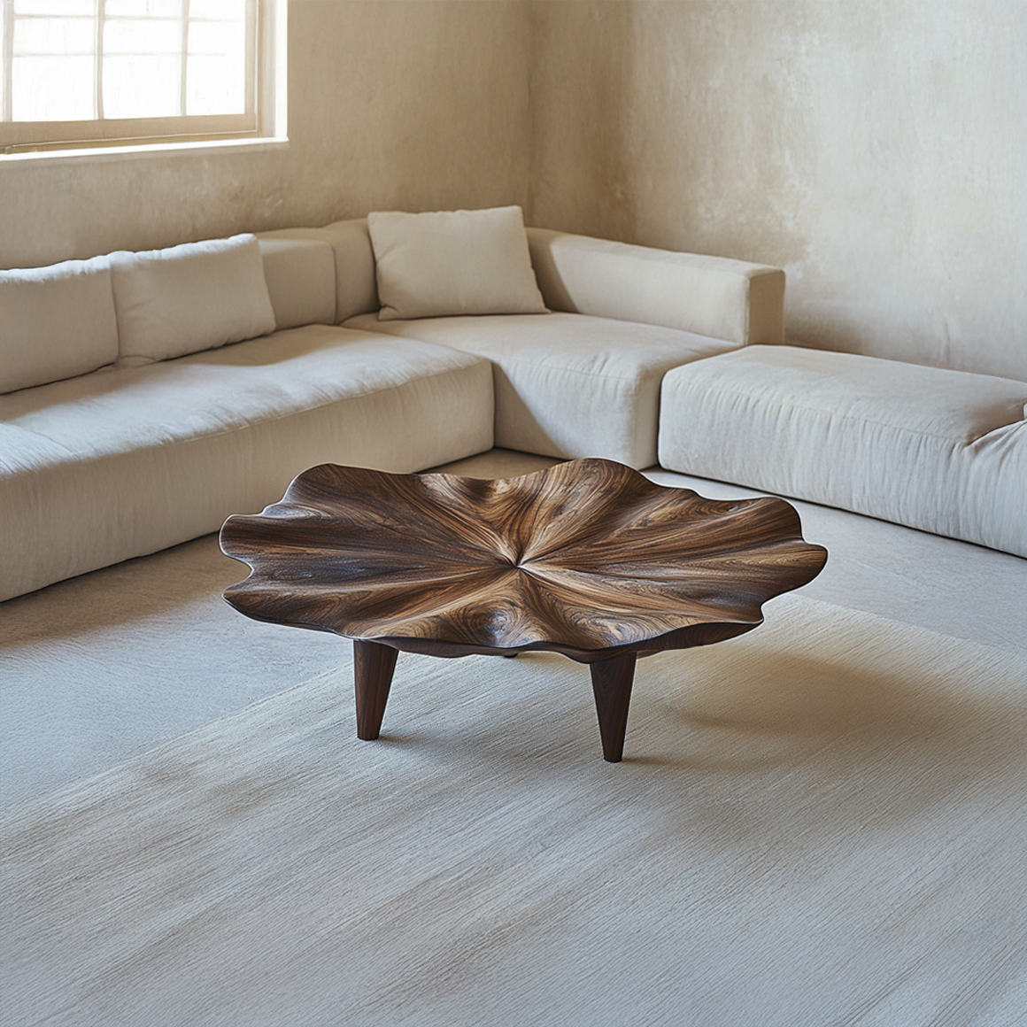 Rustic Organic Coffee Table, Handcrafted Solid Wood Natural Edge Center Table for Living Room & Lounge
