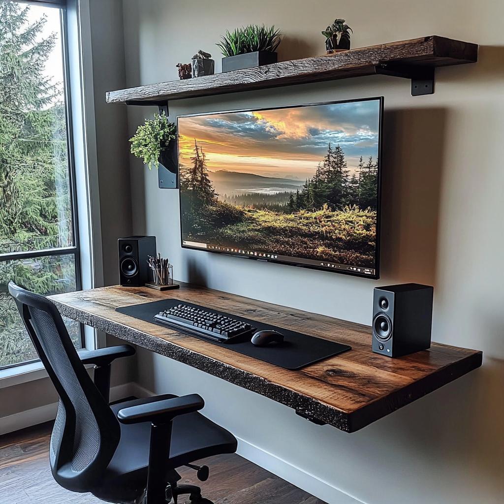 Floating Shelf Desk Solid Wood Rustic Style Gift