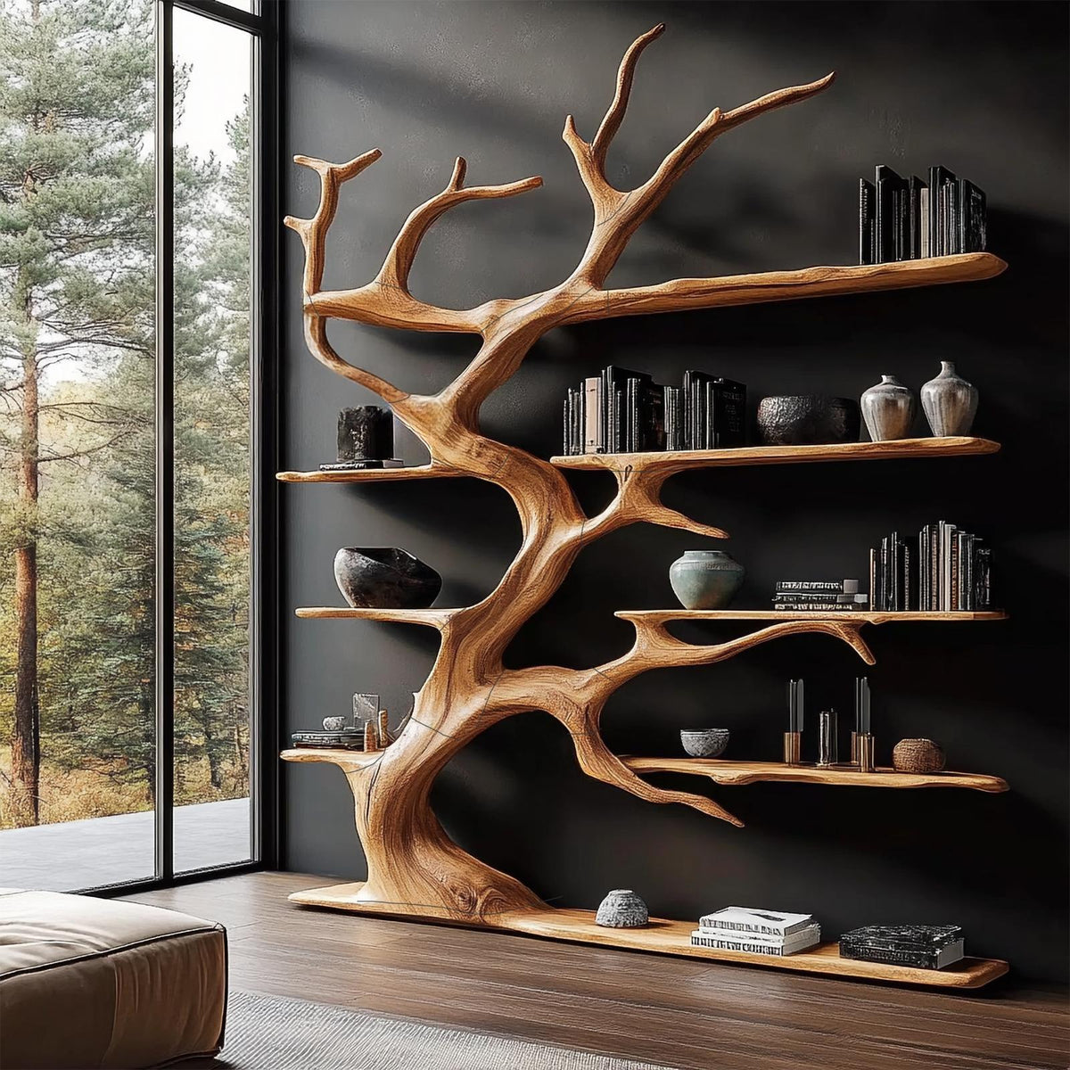 Rustic Tree Branch Bookshelf For Living Room Decor