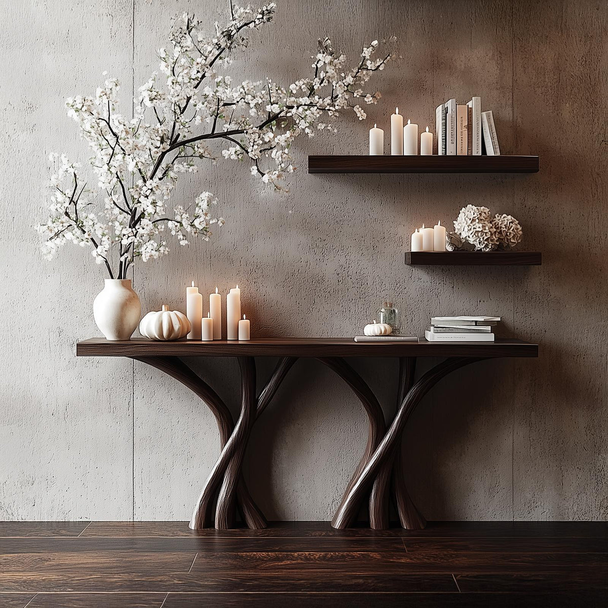 Sculptural Console Table Solid Wood Organic Rustic Gift