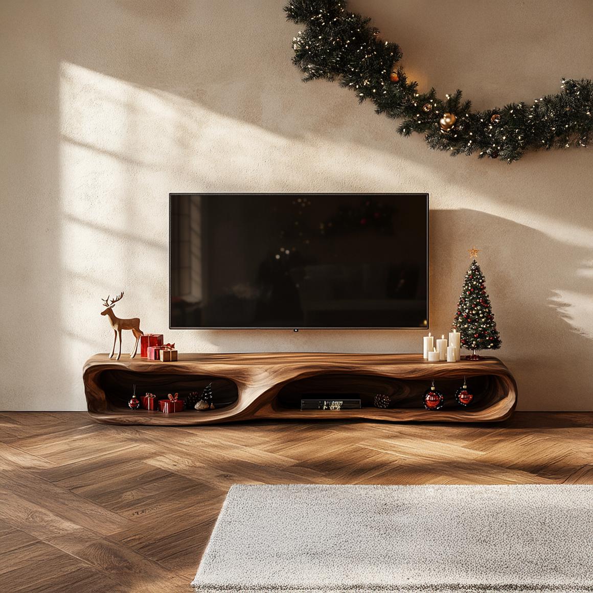 Rustic Wooden TV Stand Console, Solid Wood Farmhouse Media Cabinet, Television Credenza for Living Room Storage