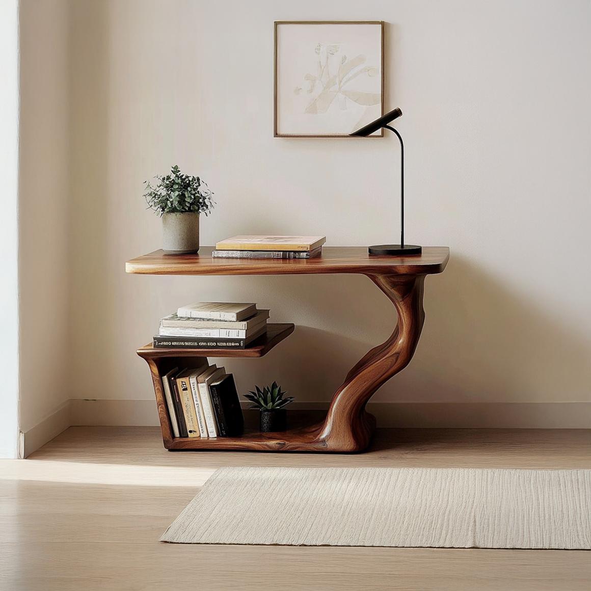 Mid-Century Modern Wood Side Table, End Table for Sofa & Bedroom Nightstand with Storage, Handmade Wood Side Desk