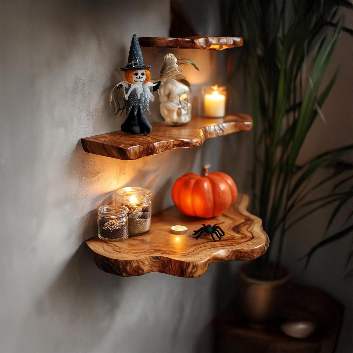 Rustic Floating Shelf, Wooden Tree Branch Wall Mounted Floating Shelf, Spooky Gothic Living Room Decor Display