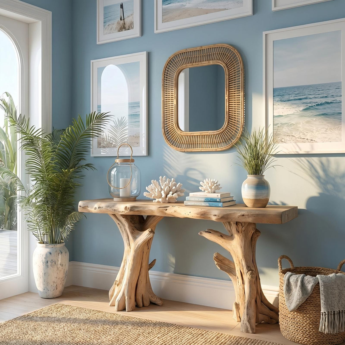 Coastal Driftwood Console Table Natural Tree Trunk Legs
